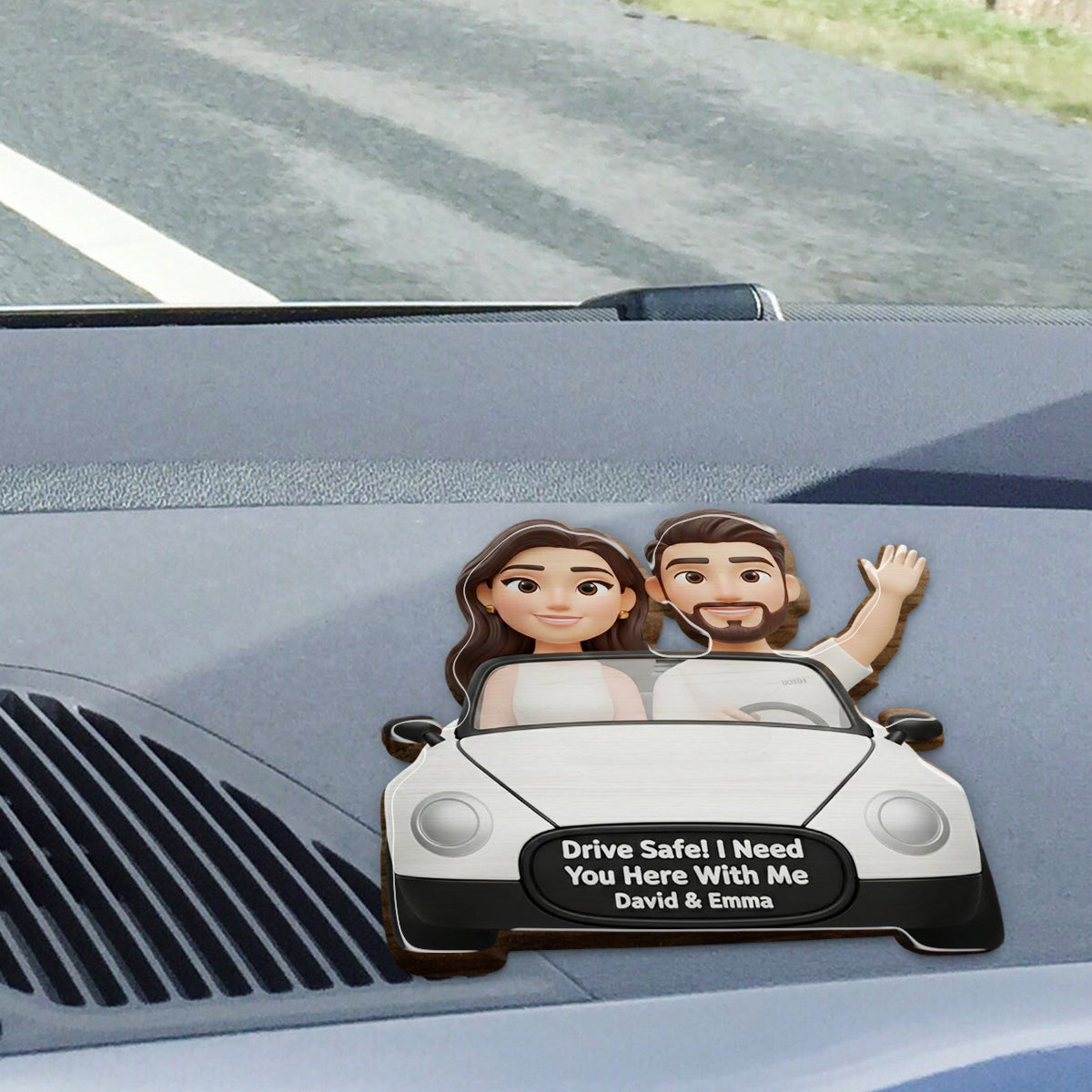 Any Photo Drive Safe! I Need You Here With Me - Personalized Couple Shaped Car Visor Clip
