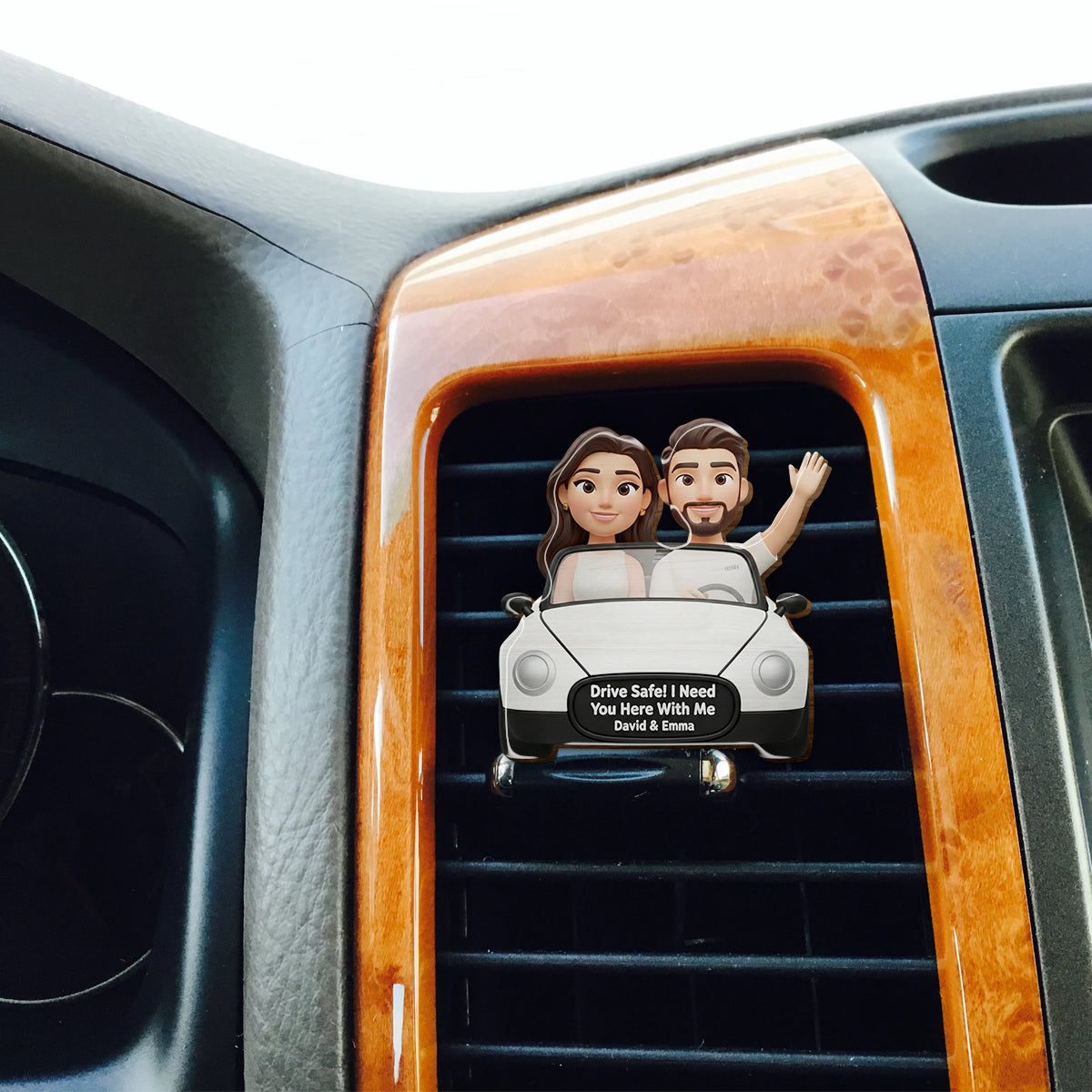 Any Photo Drive Safe! I Need You Here With Me - Personalized Couple Shaped Car Visor Clip