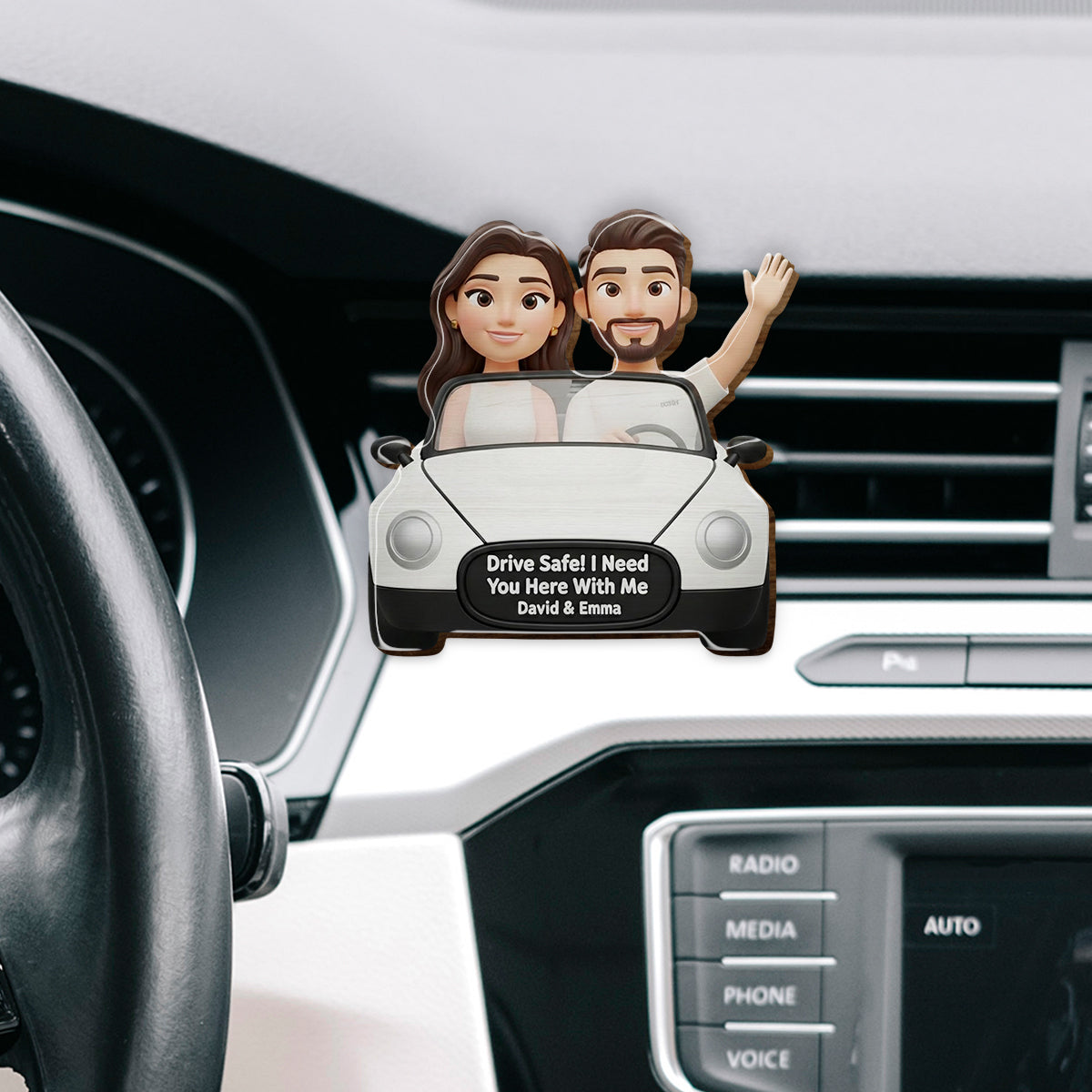 Any Photo Drive Safe! I Need You Here With Me - Personalized Couple Shaped Car Visor Clip
