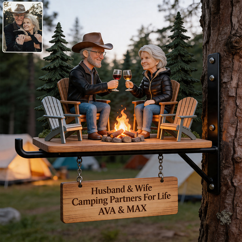Bienvenue dans notre camping - Panneau mural en bois personnalisé