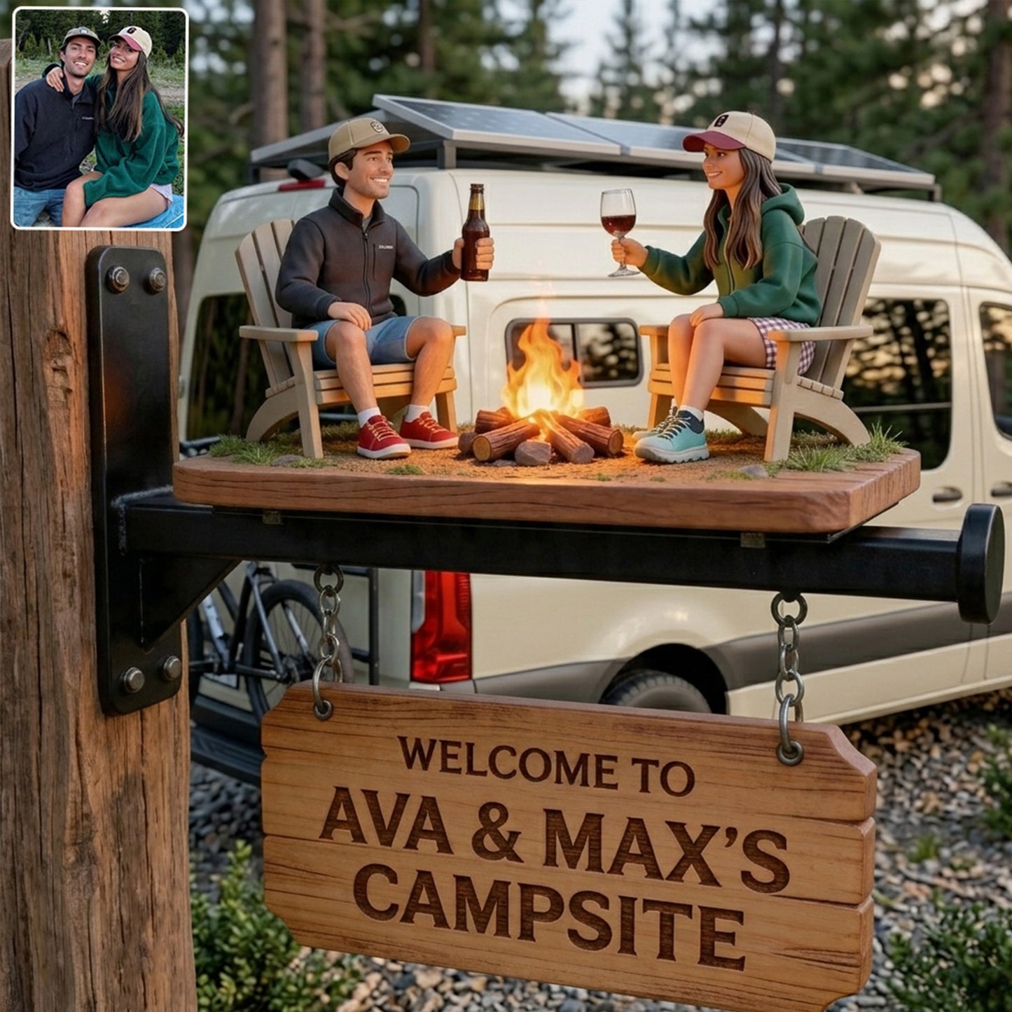 Bienvenue dans notre camping - Panneau mural en bois personnalisé