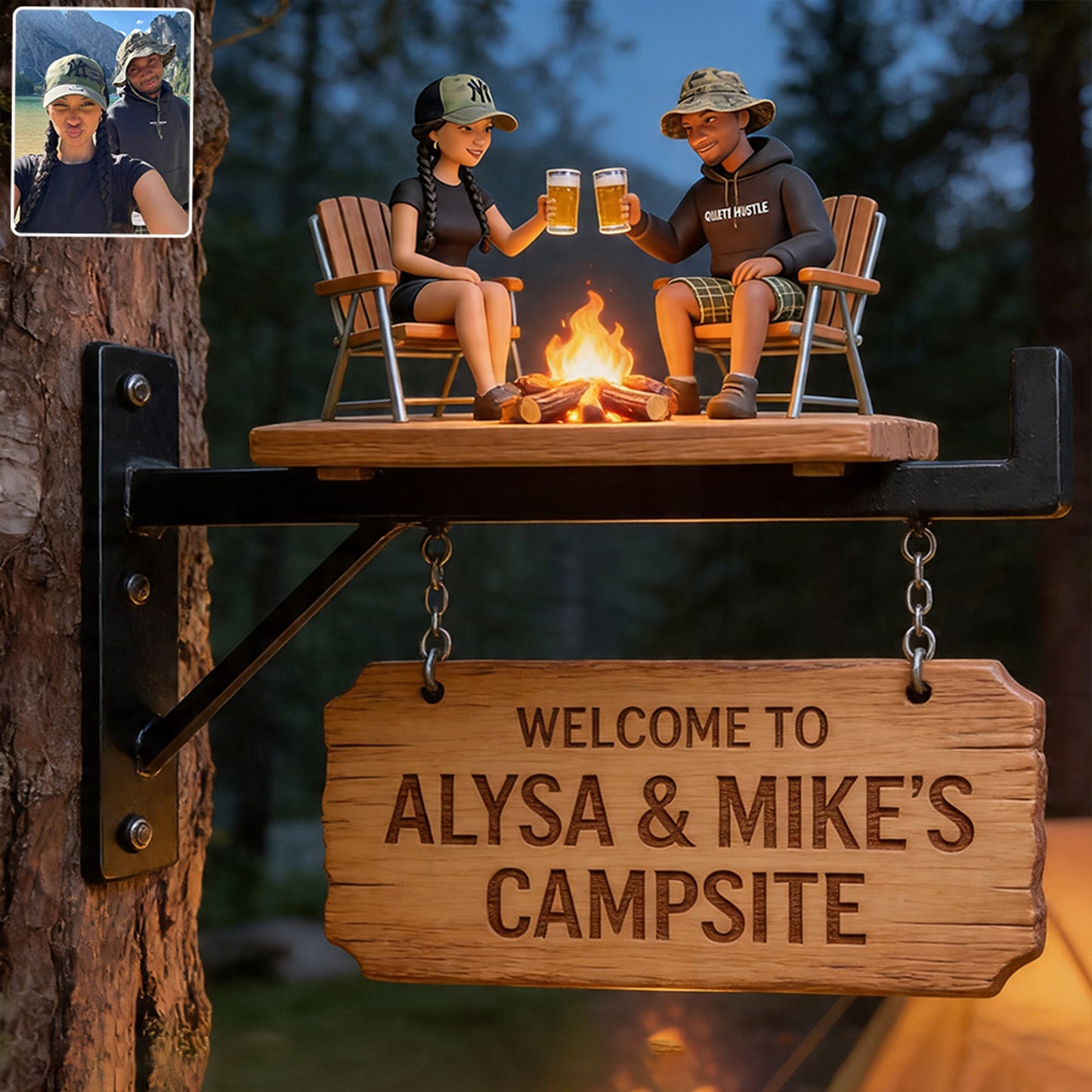 Bienvenue dans notre camping - Panneau mural en bois personnalisé