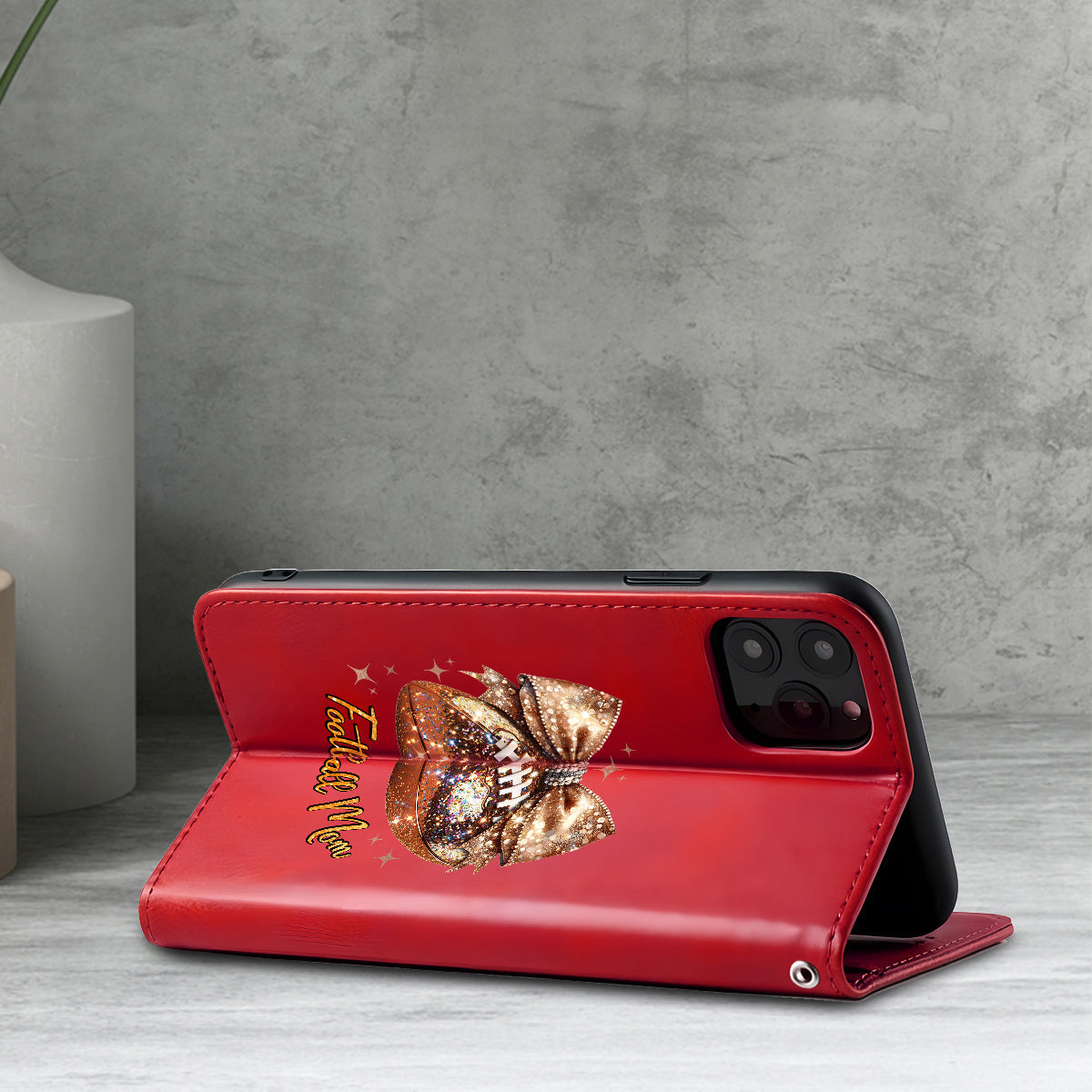 Glitter Football - Personalized Football Wallet Phone Case With Strap