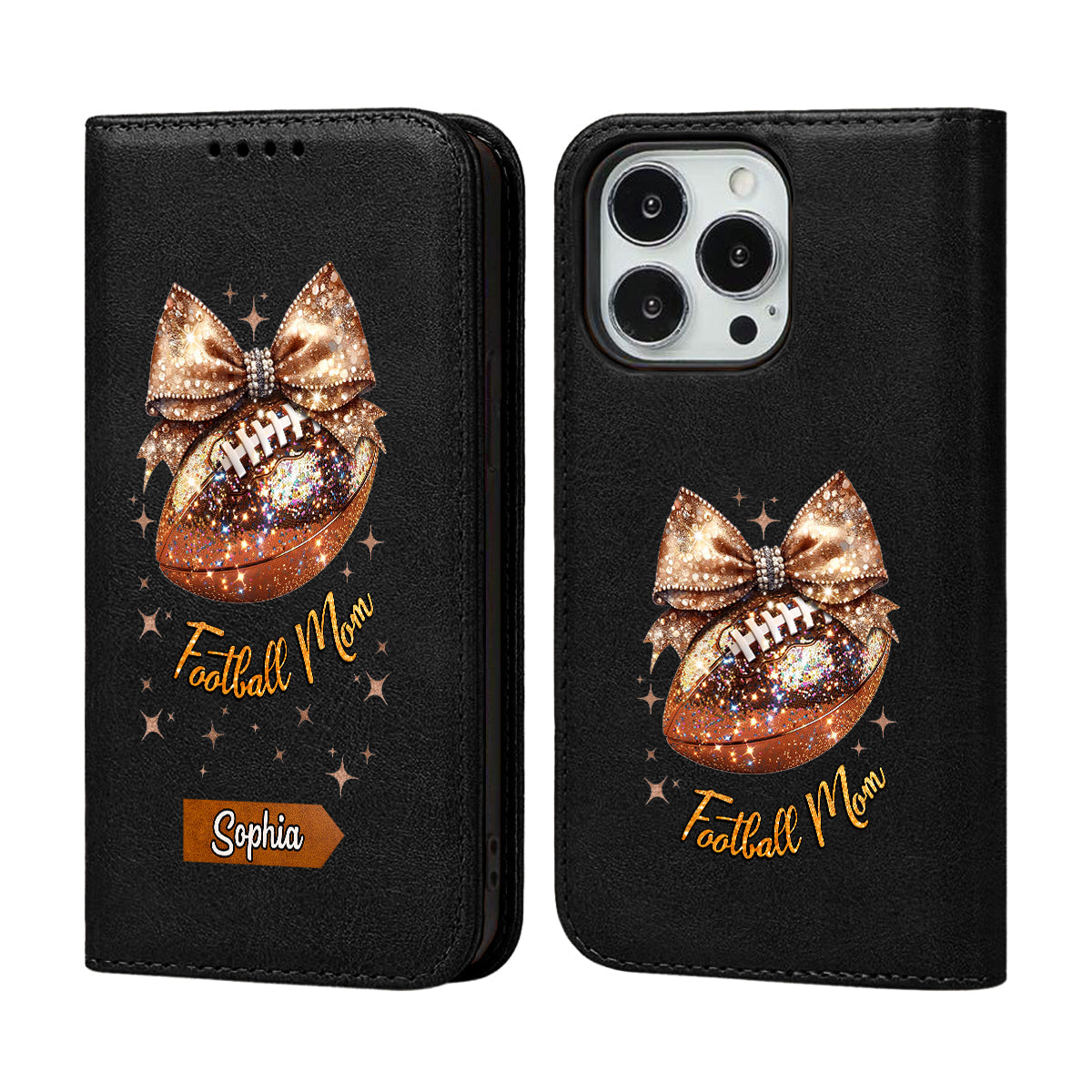 Glitter Football - Personalized Football Wallet Phone Case With Strap
