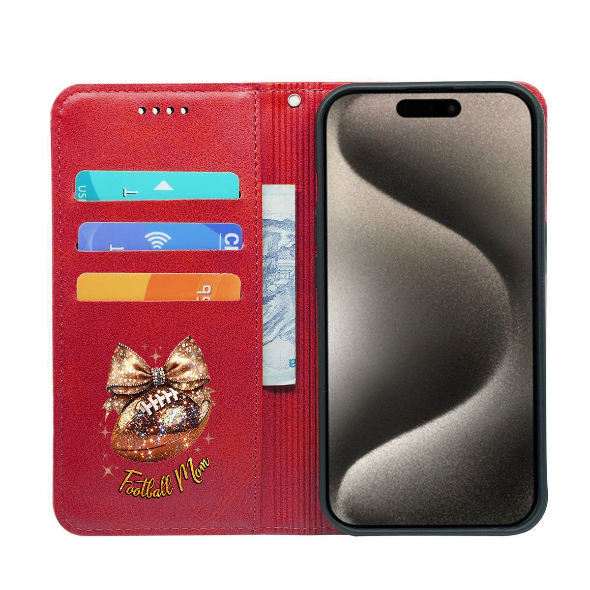 Glitter Football - Personalized Football Wallet Phone Case With Strap