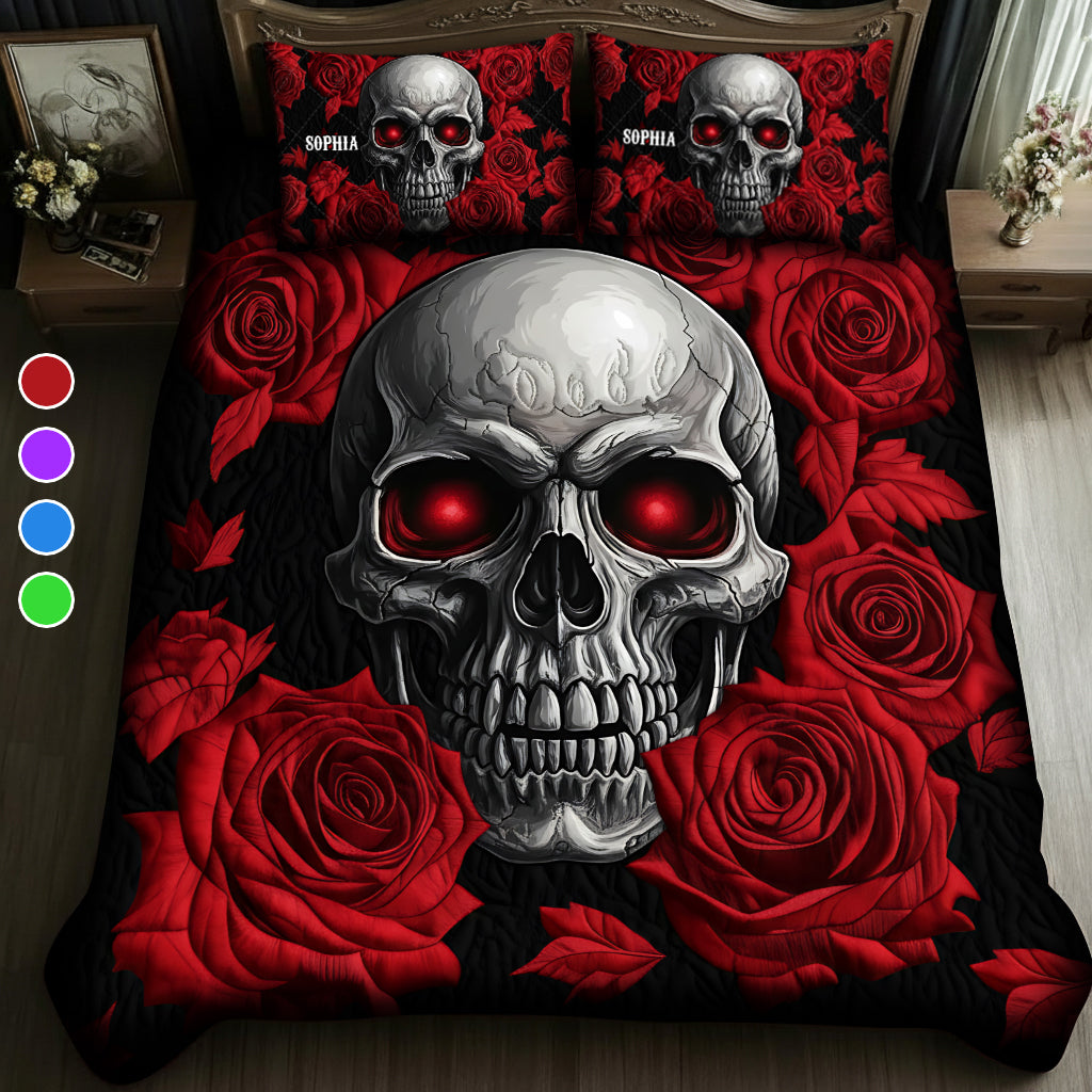 Skull and Roses - Personalized Skull Quilt Set