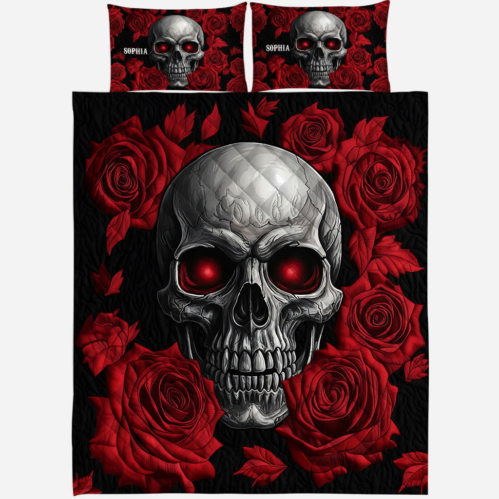 Skull and Roses - Personalized Skull Quilt Set