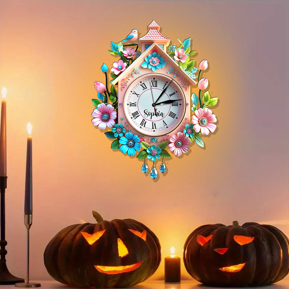 Frühlingsblumen - Personalisierte LED-Wanduhr für die Familie