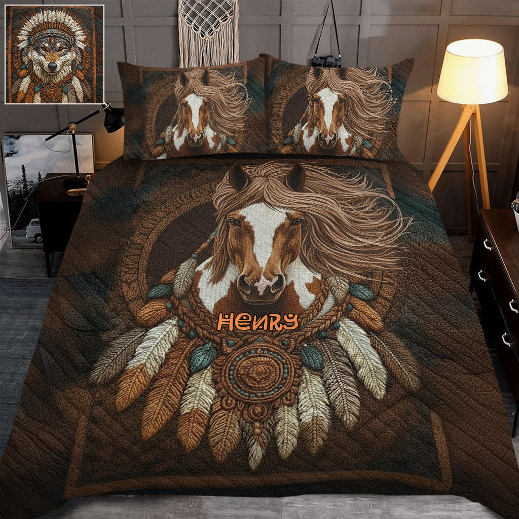Native American Wolf - Personalized American Indian Quilt Set