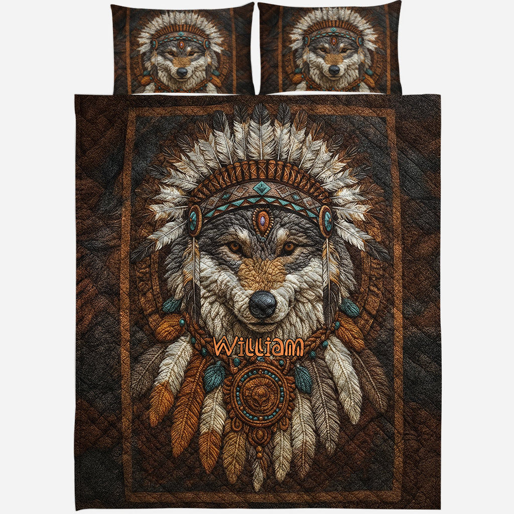 Native American Wolf - Personalized American Indian Quilt Set