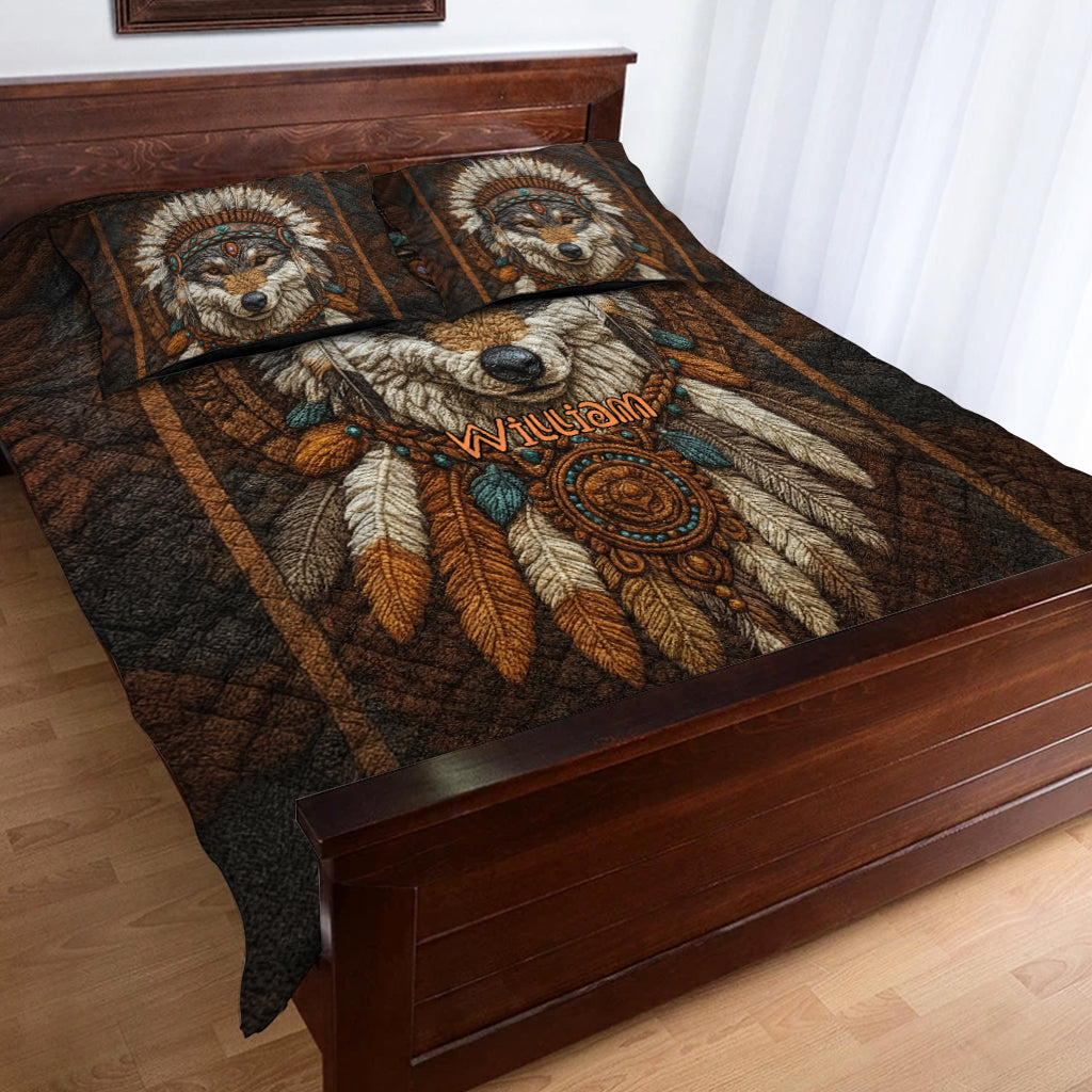 Native American Wolf - Personalized American Indian Quilt Set