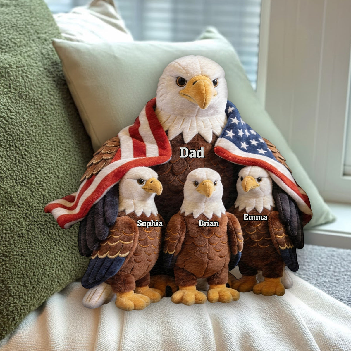Coussin Personnalisé en Fourrure Synthétique - Aigle Royal Fort Papa/Mamie