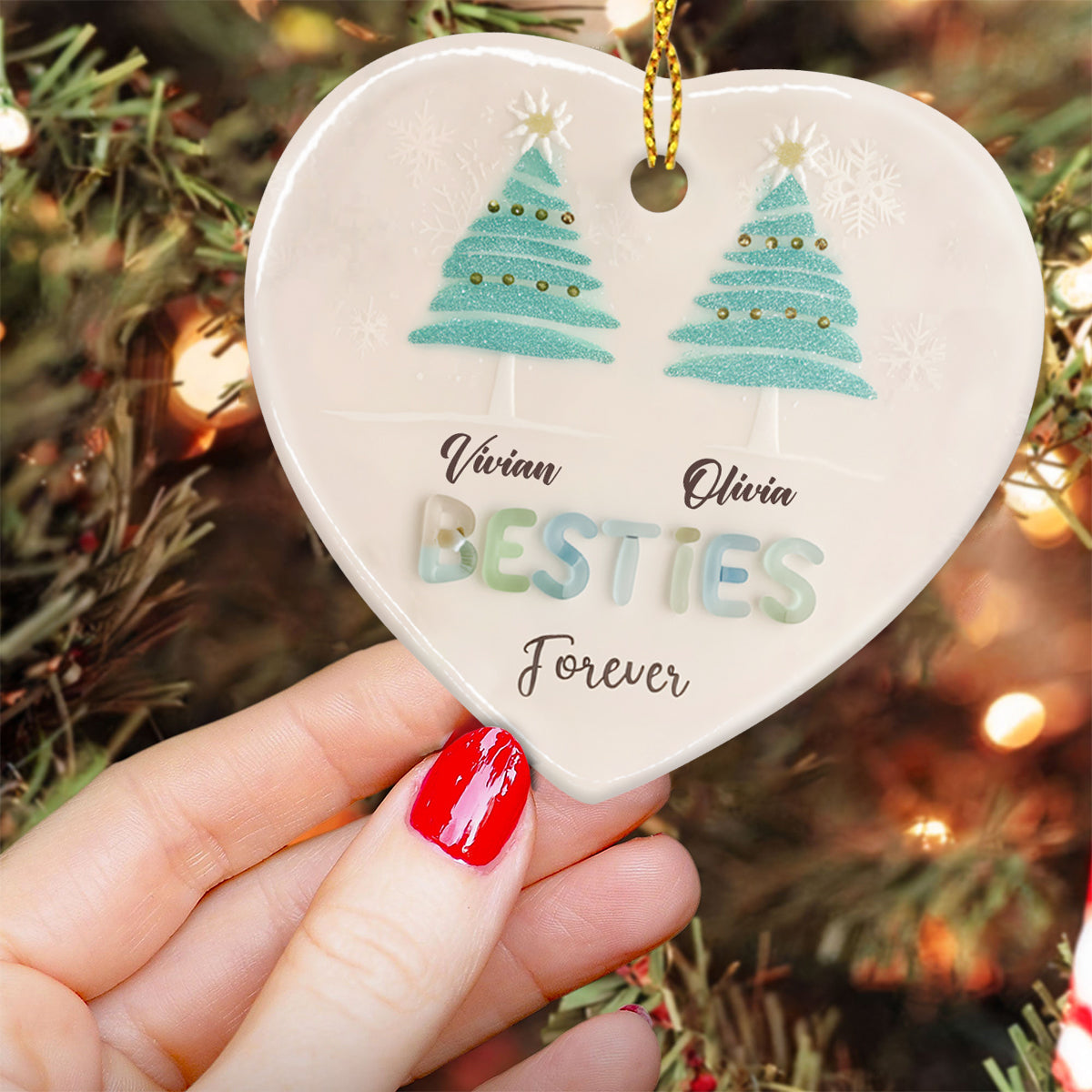 Besties Forever - Personalized Bestie Ceramic Heart Ornament