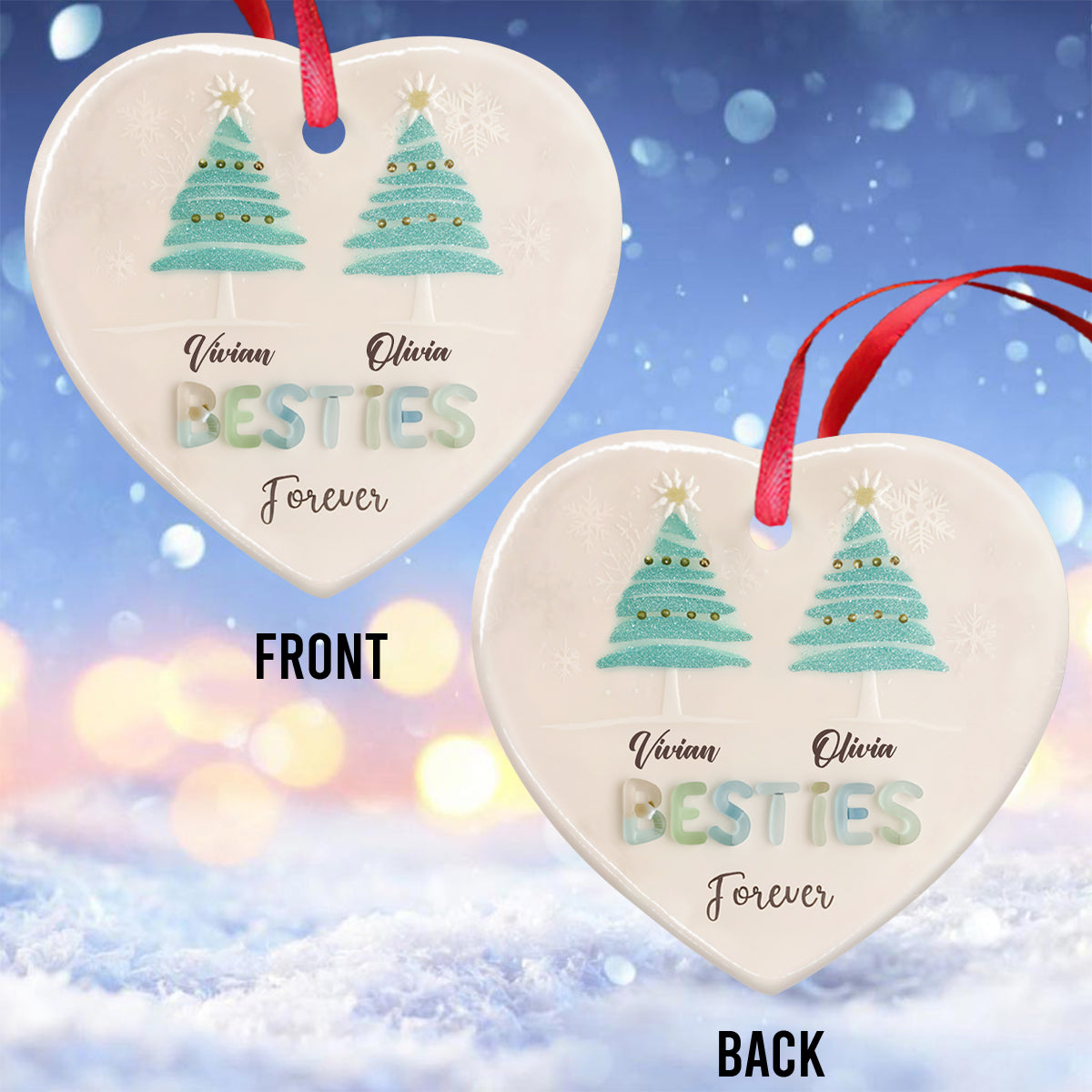 Besties Forever - Personalized Bestie Ceramic Heart Ornament