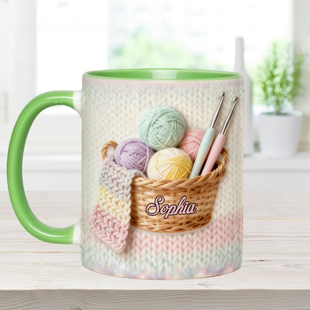 Häkelfans aufgepasst! Personalisierte Tasse und Untersetzer mit Häkelmotiv