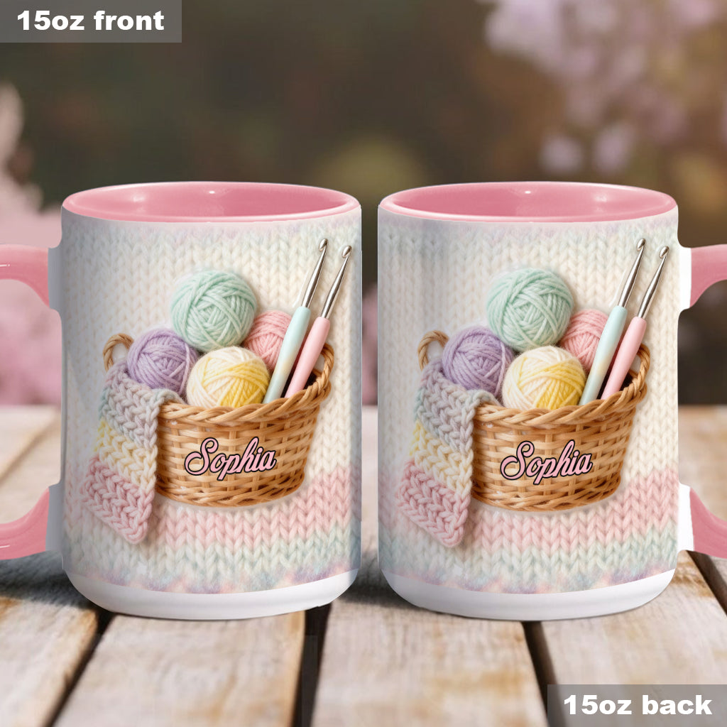 Häkelfans aufgepasst! Personalisierte Tasse und Untersetzer mit Häkelmotiv