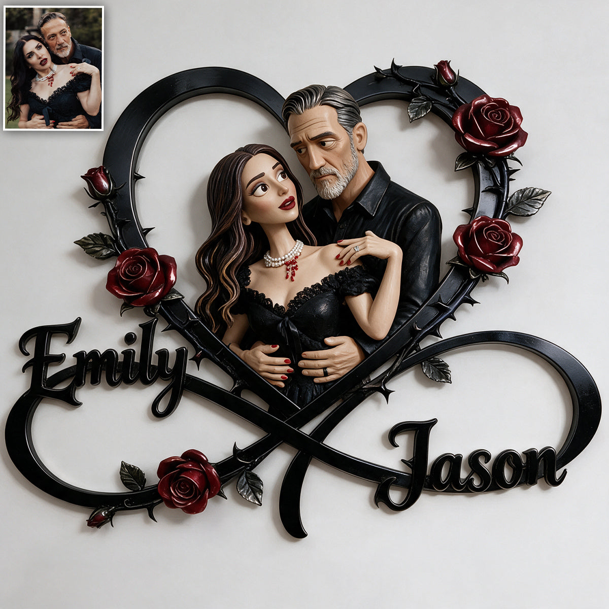 Gothic Theme Rose & Thrones Wall Art For Couple, King of the Perky Goths Style Wall Decor - Personalized Couple 3D Printed Cut Metal Sign