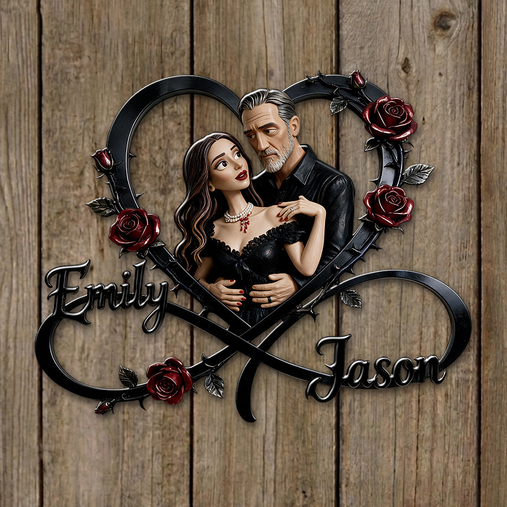 Gothic Theme Rose & Thrones Wall Art For Couple, King of the Perky Goths Style Wall Decor - Personalized Couple 3D Printed Cut Metal Sign