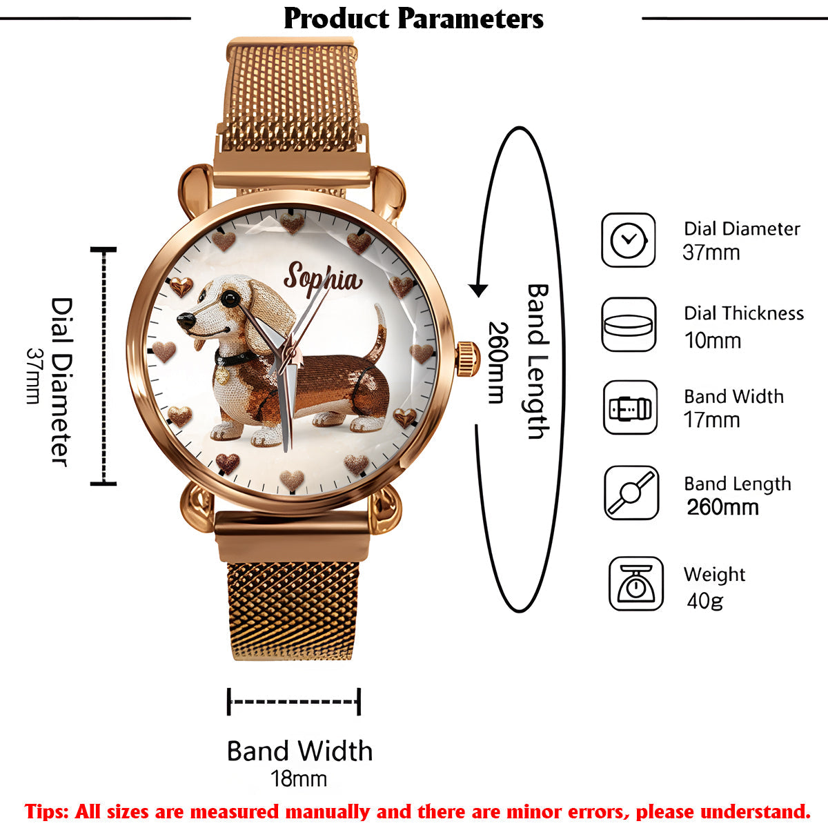 Personalisierte Damen-Handuhr mit Hundemotiv