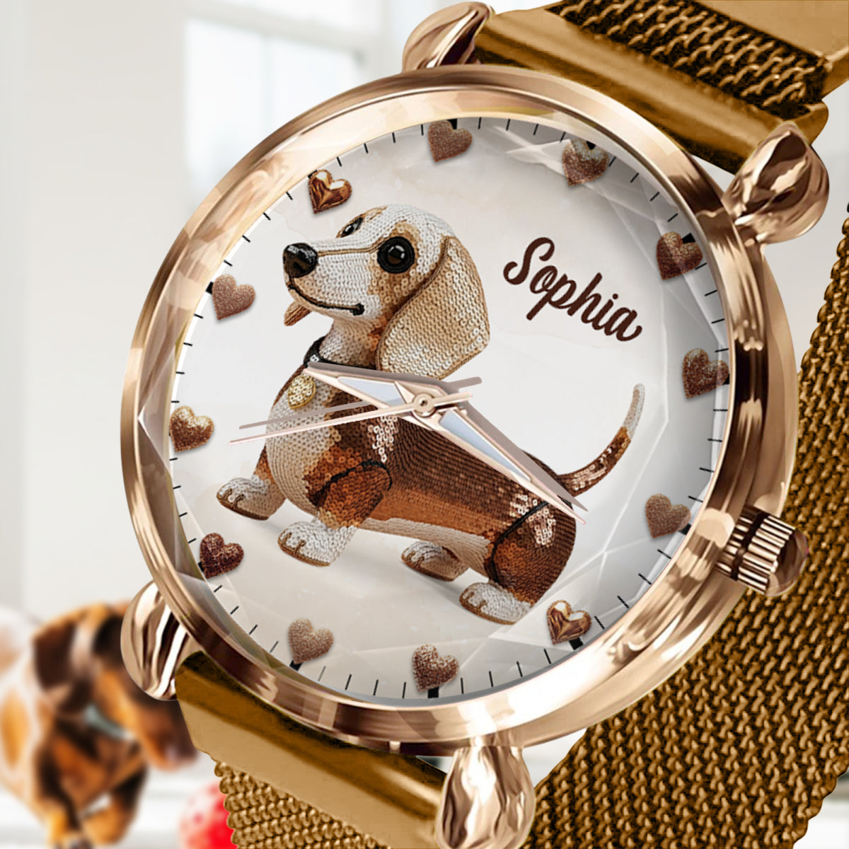 Personalisierte Damen-Handuhr mit Hundemotiv