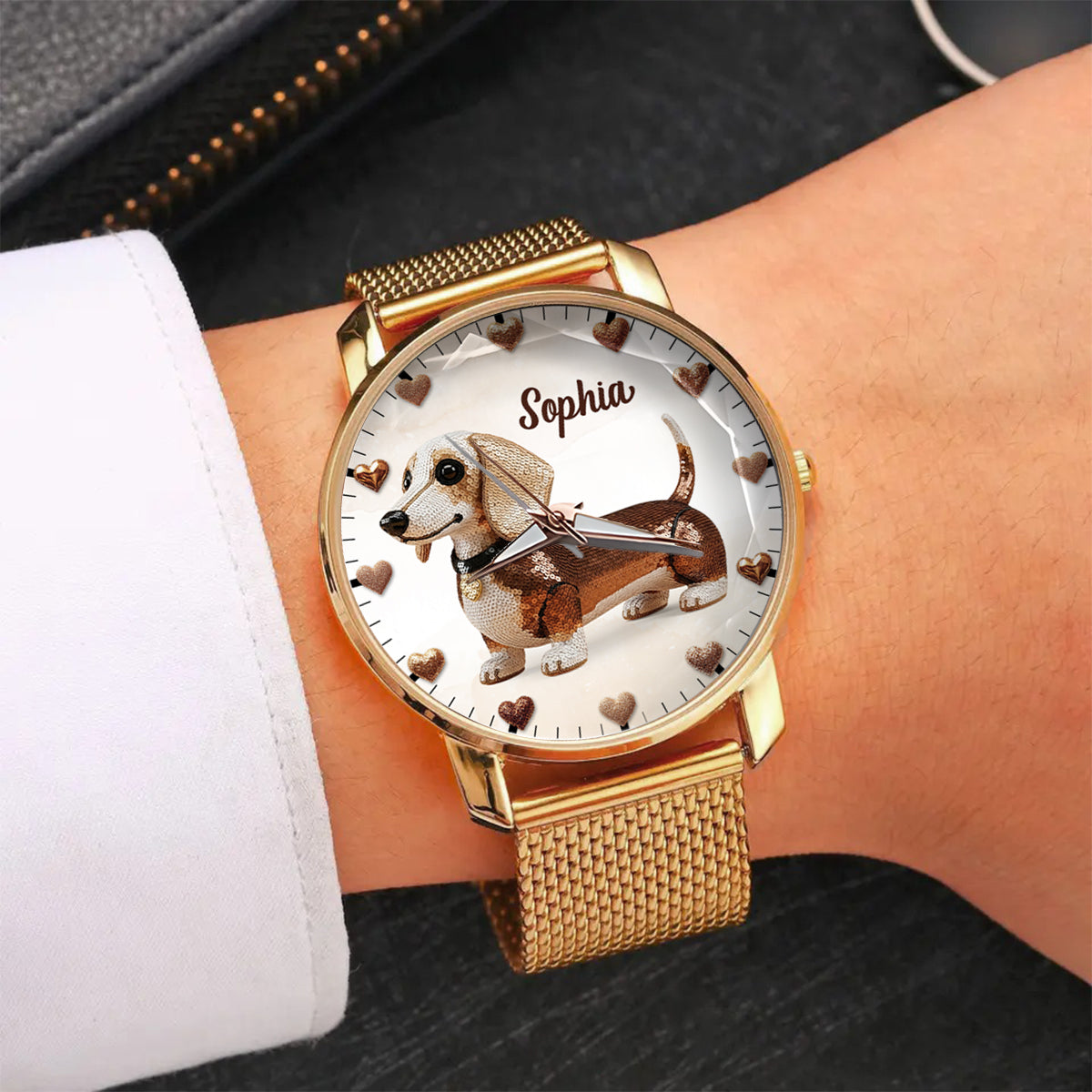 Personalisierte Damen-Handuhr mit Hundemotiv