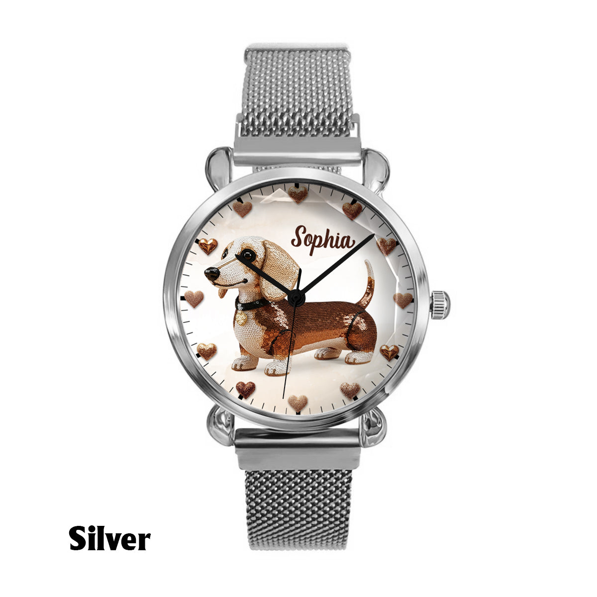 Personalisierte Damen-Handuhr mit Hundemotiv