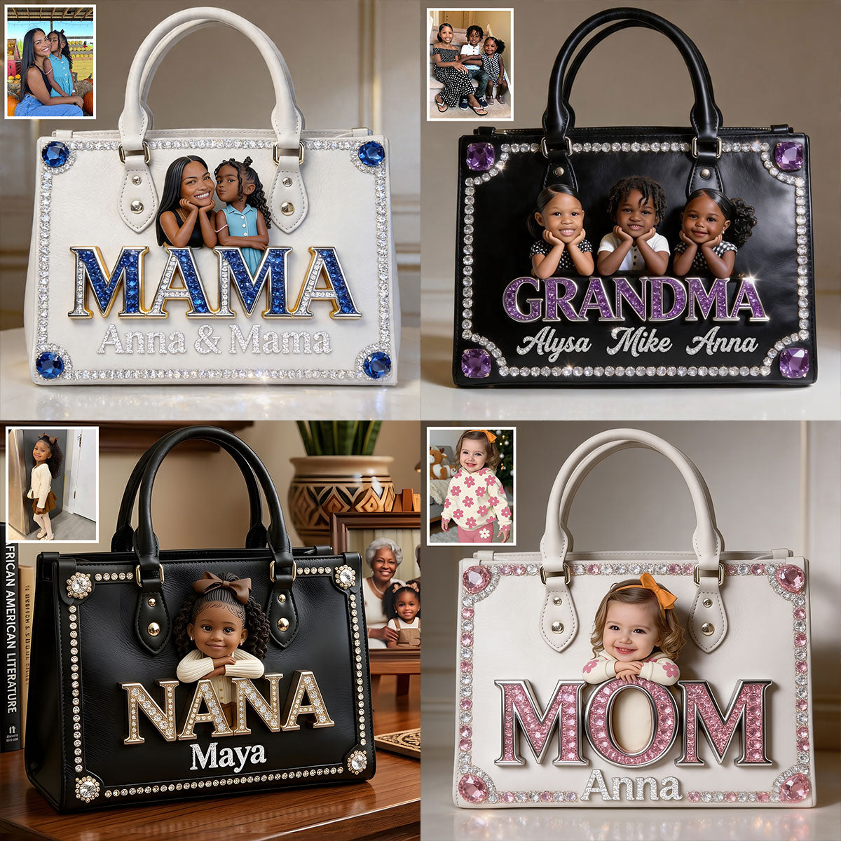 Geschenk zum Muttertag, individuell aus jedem Foto - Personalisierte Lederhandtasche für Mütter