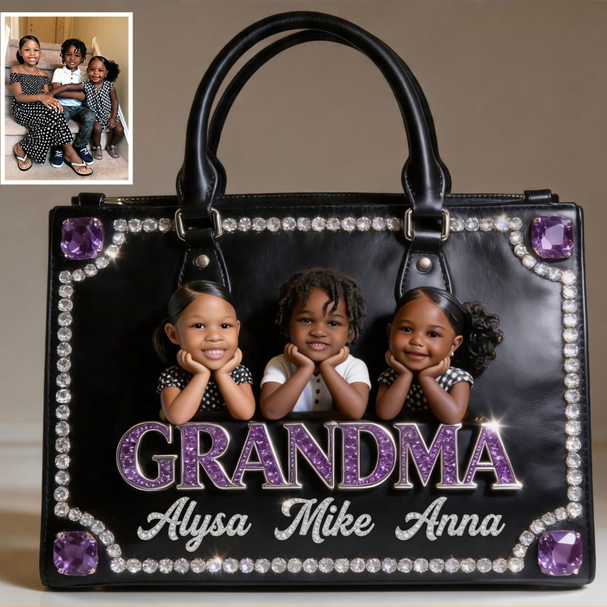 Geschenk zum Muttertag, individuell aus jedem Foto - Personalisierte Lederhandtasche für Mütter