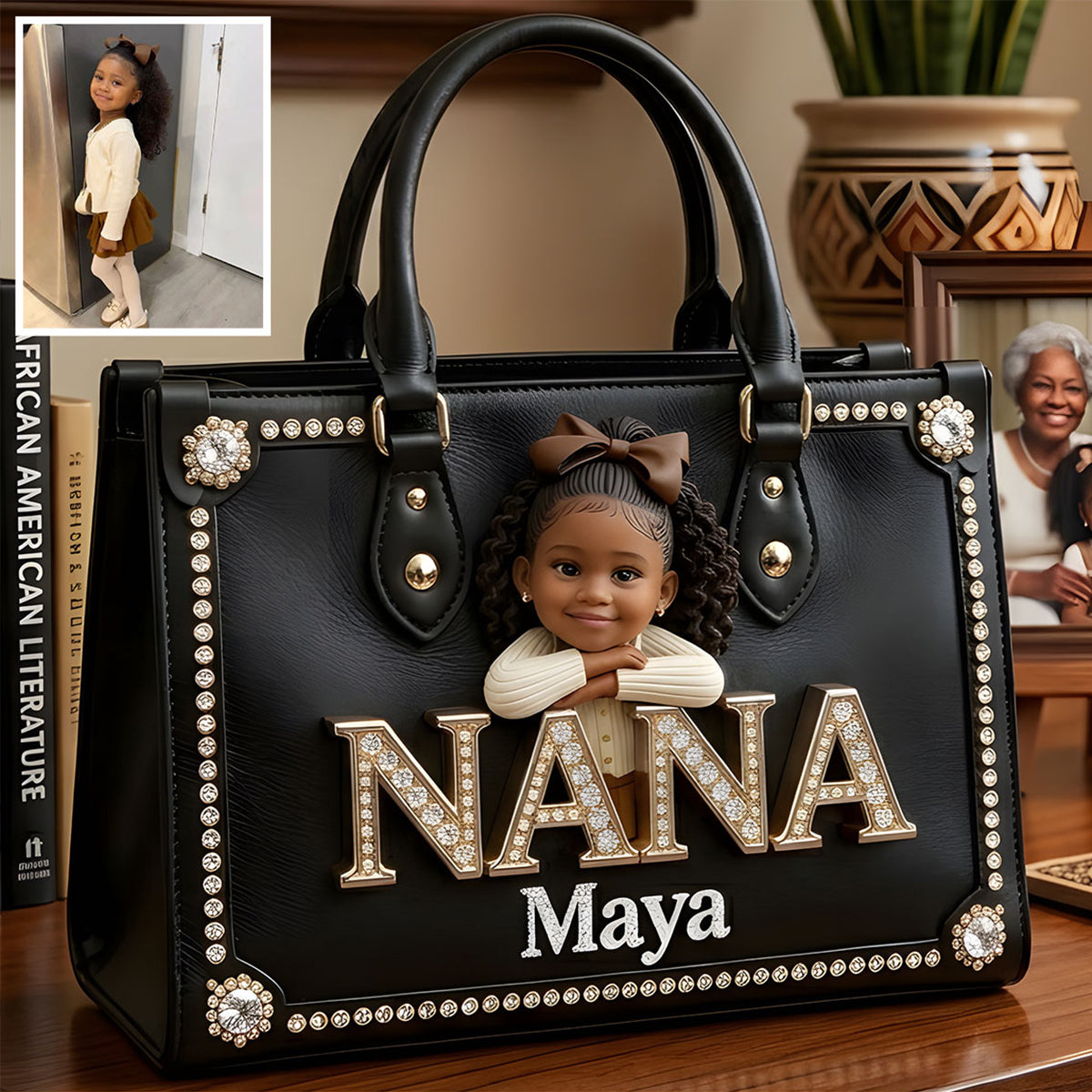 Geschenk zum Muttertag, individuell aus jedem Foto - Personalisierte Lederhandtasche für Mütter