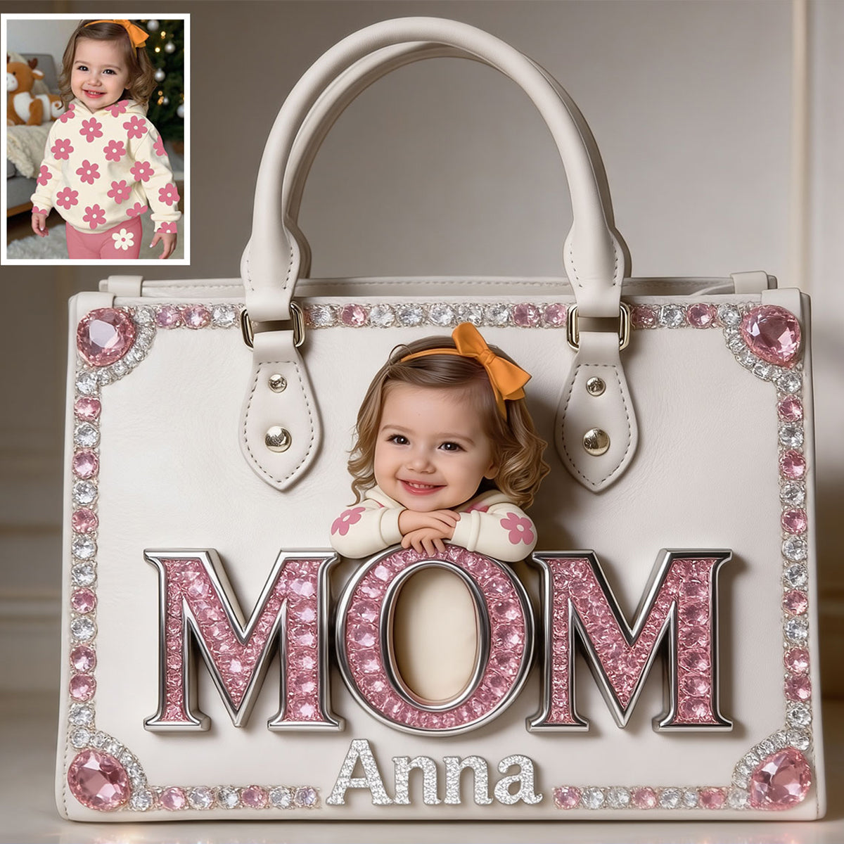 Geschenk zum Muttertag, individuell aus jedem Foto - Personalisierte Lederhandtasche für Mütter