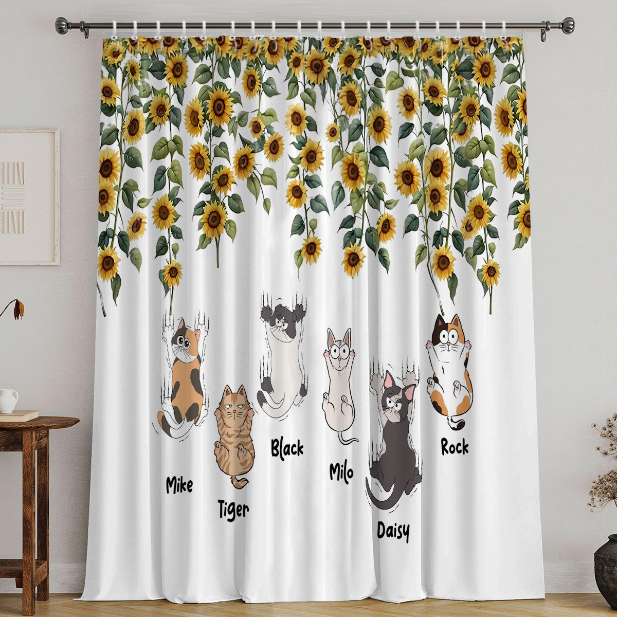 Cute Cats And Sunflowers - Personalized Cat Blackout Window Curtain/ Drapes Set