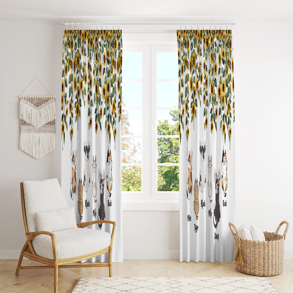 Cute Cats And Sunflowers - Personalized Cat Blackout Window Curtain/ Drapes Set