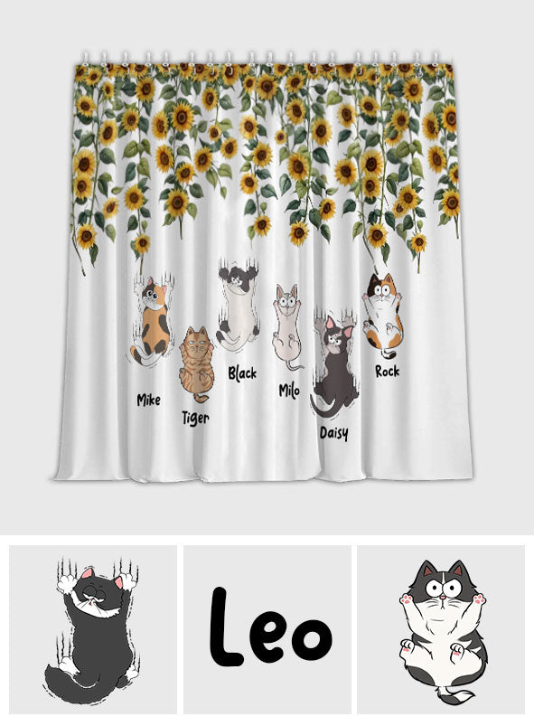 Cute Cats And Sunflowers - Personalized Cat Blackout Window Curtain/ Drapes Set