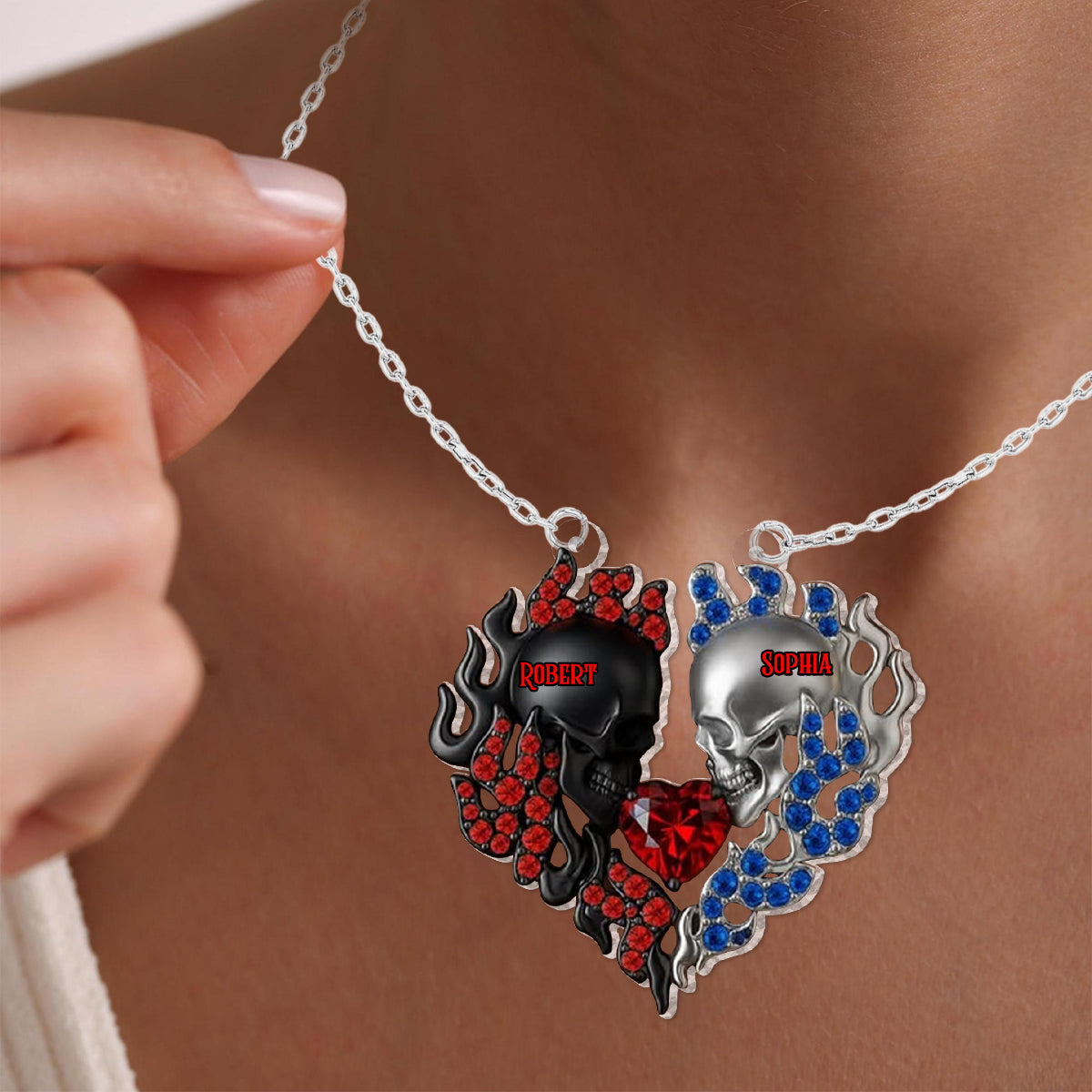 Toi et moi, on gère ! - Collier pendentif personnalisé en forme de crâne