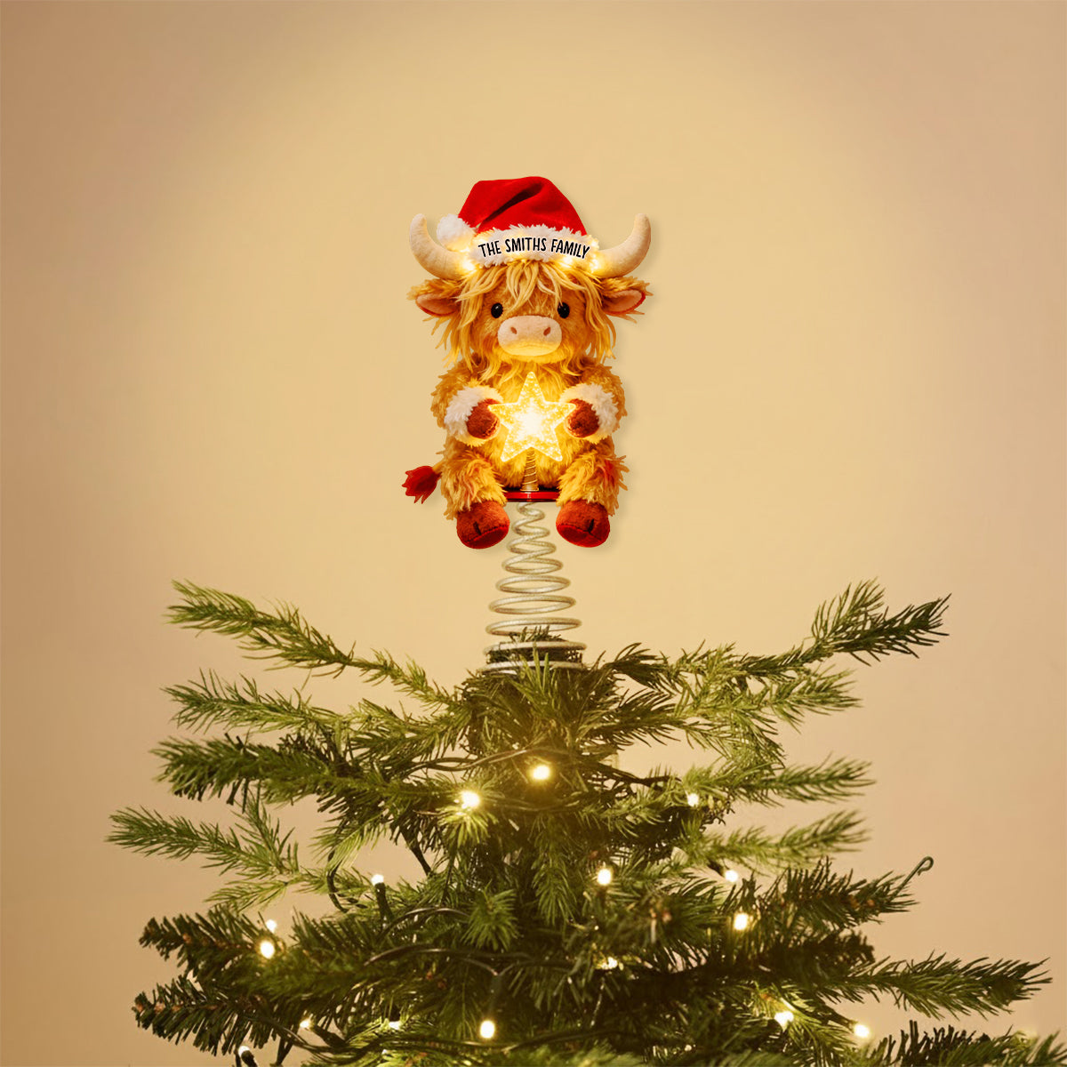 Merry Christmas - Personalized Highland Cow LED Light Tree Topper