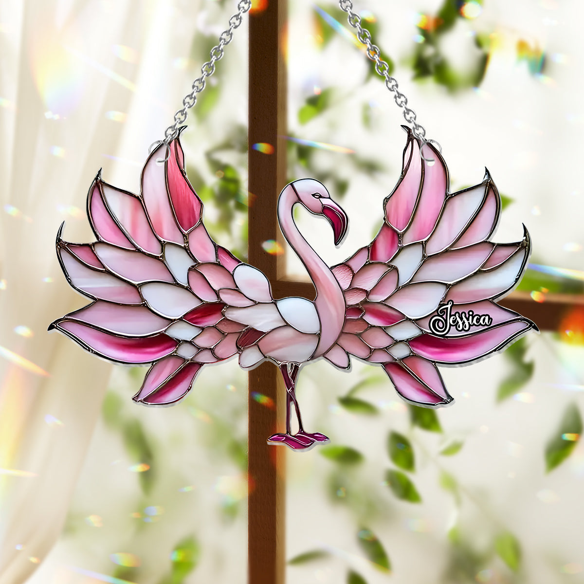 Love Flamingos - Personalized Flamingo Window Hanging Suncatcher Ornament