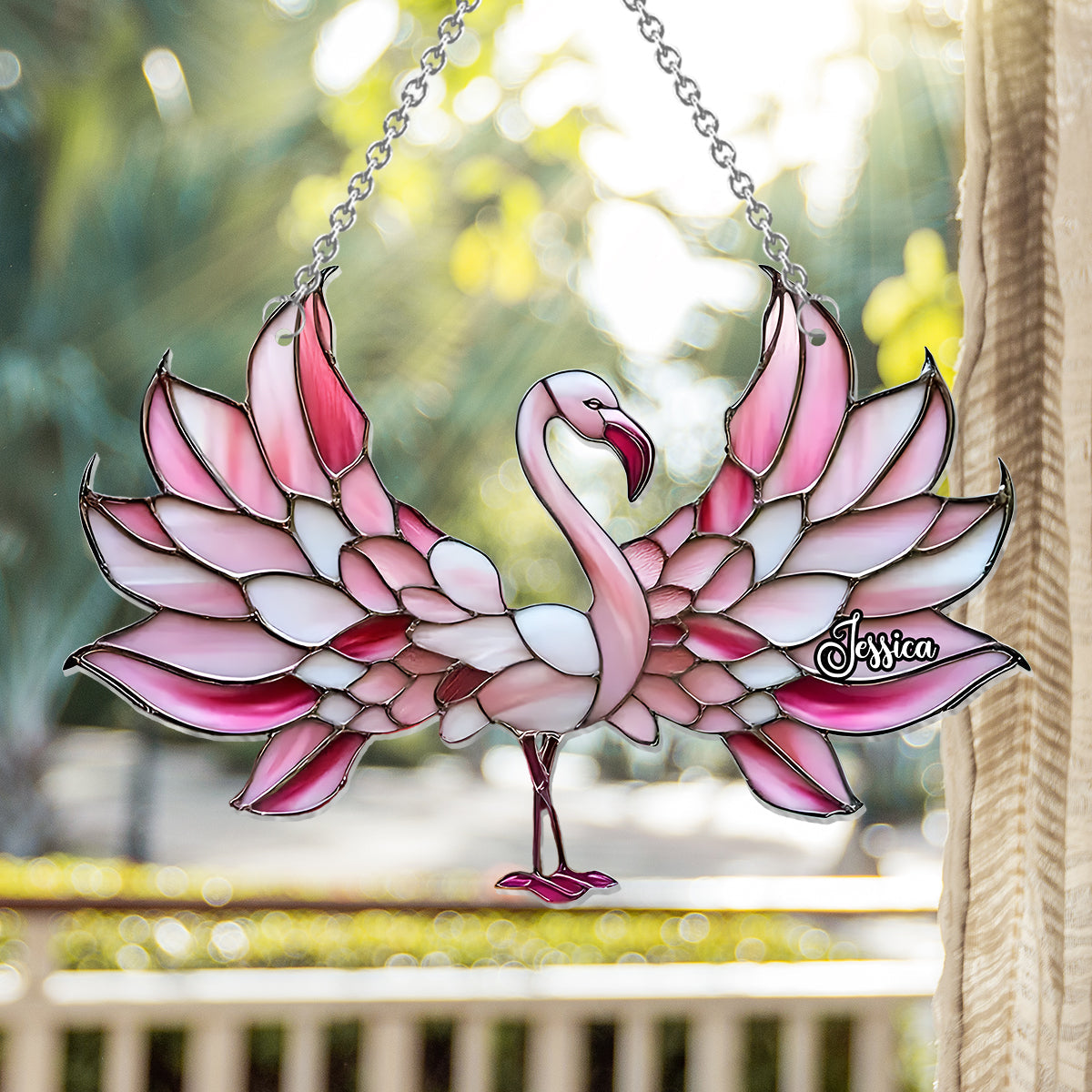 Love Flamingos - Personalized Flamingo Window Hanging Suncatcher Ornament