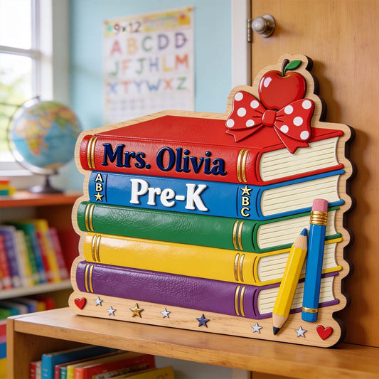 Pile de livres - Enseignant personnalisé panneau en bois sur mesure
