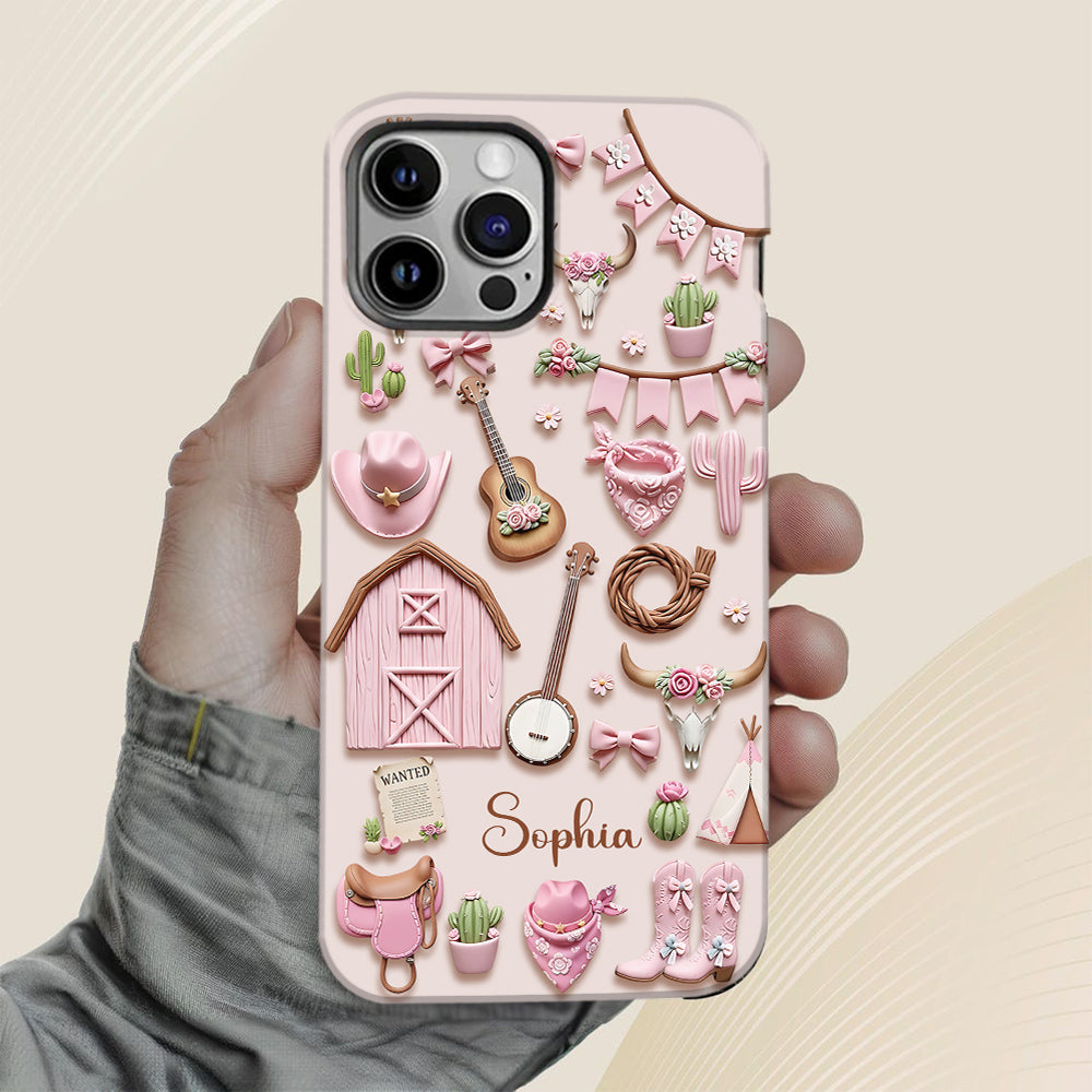 Coque de téléphone personnalisée avec imprimé intégral « Cowgirl rose »