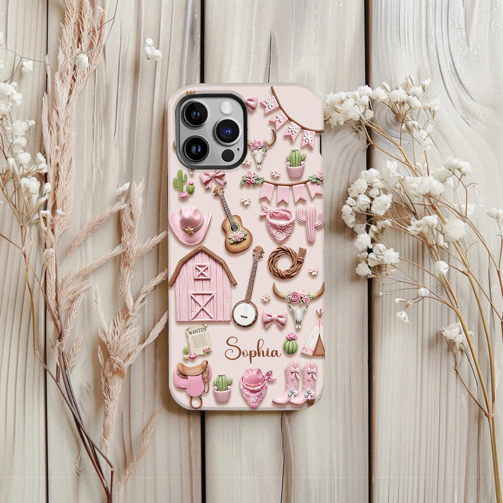 Coque de téléphone personnalisée avec imprimé intégral « Cowgirl rose »