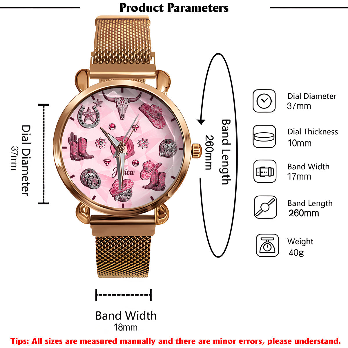 Funkelndes Cowgirl – Personalisierte Cowgirl-Damenhanduhr 