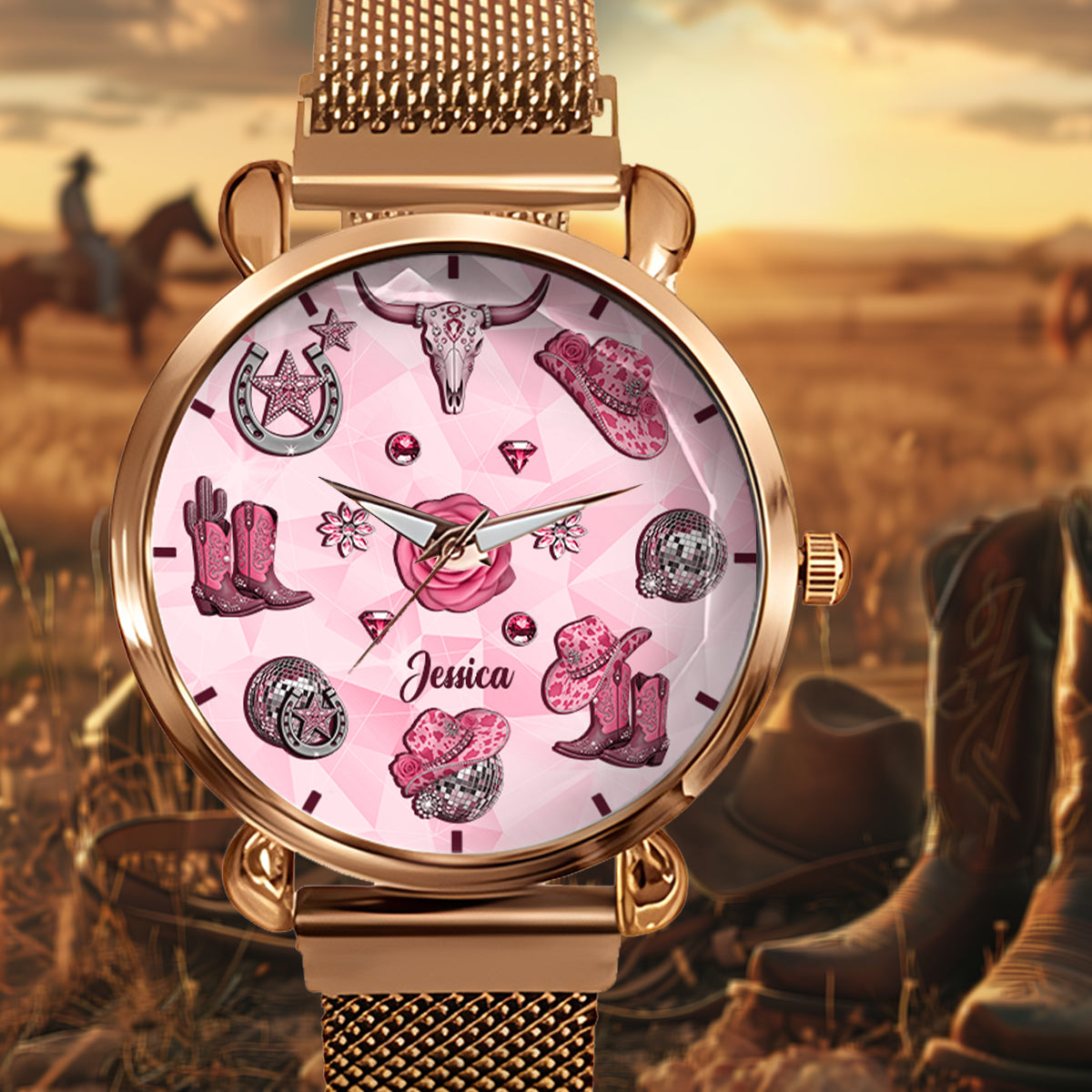 Funkelndes Cowgirl – Personalisierte Cowgirl-Damenhanduhr 