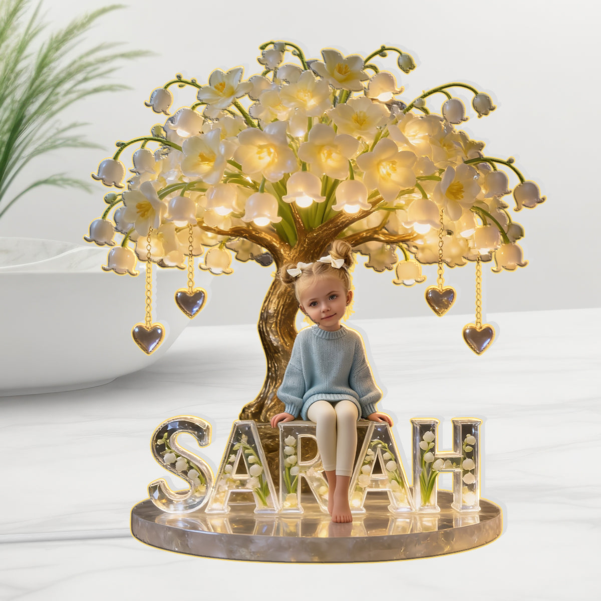 Custom Any Photo & Birthmonth Flower - Personalized Kid Acrylic LED Night Light