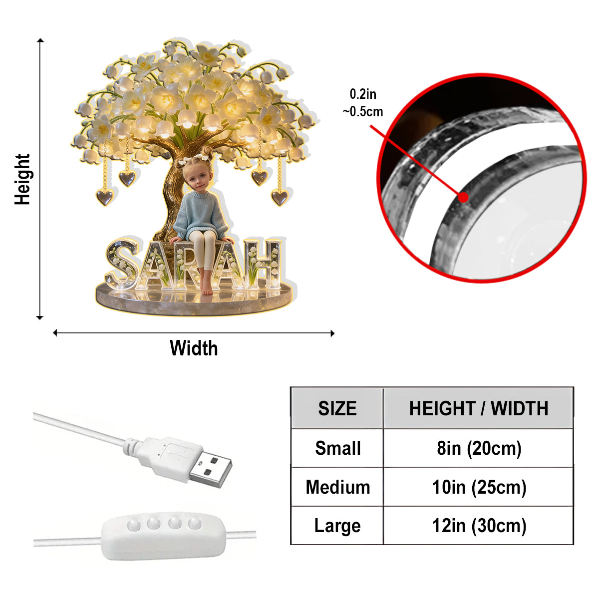 Custom Any Photo & Birthmonth Flower - Personalized Kid Acrylic LED Night Light