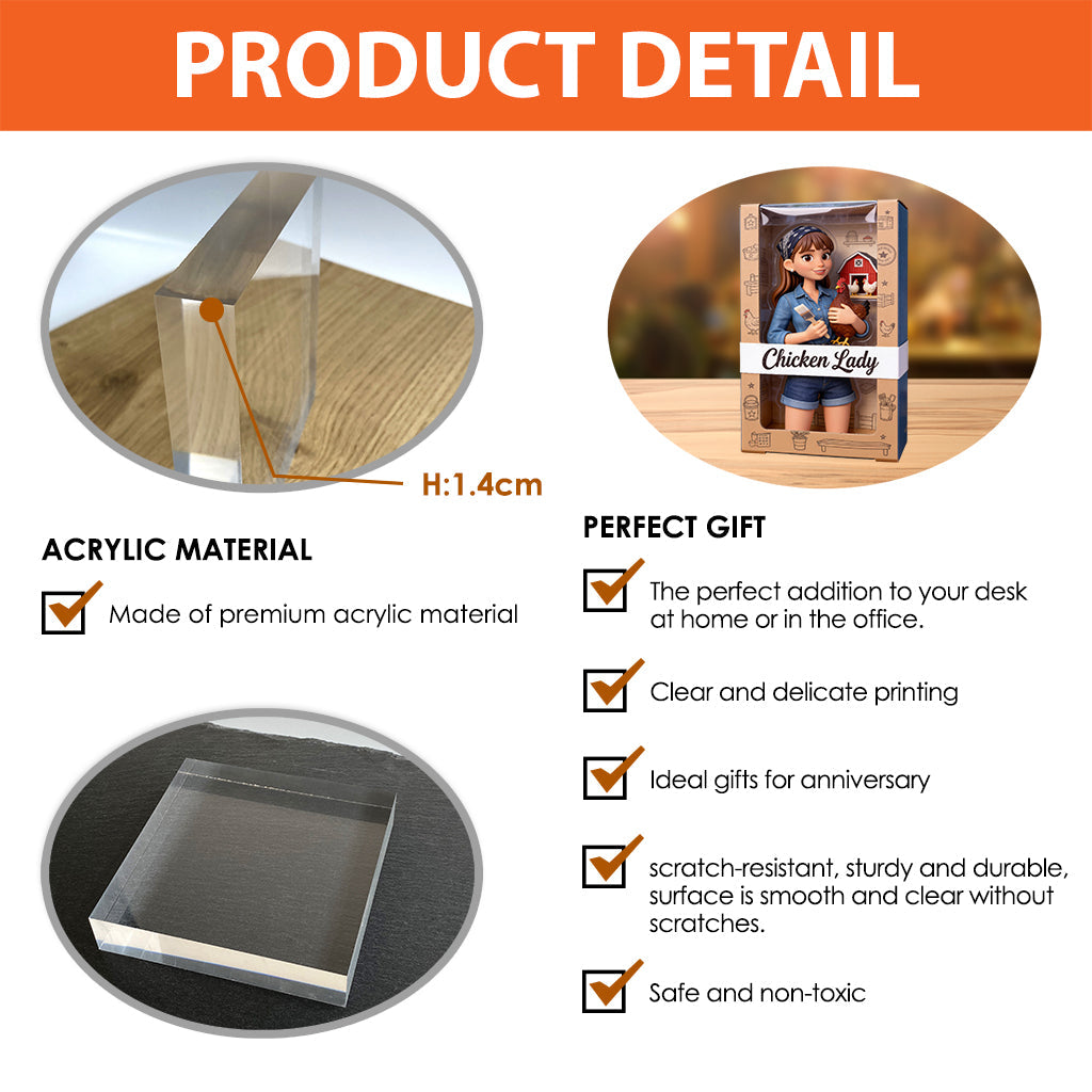 Chicken Lady – Personalisierte Acrylplakette in Hühnerform