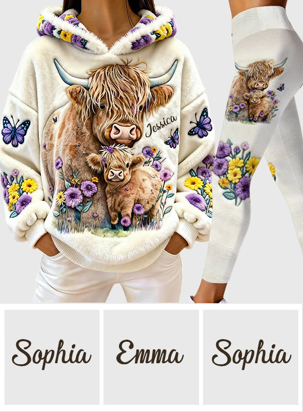 J'adore les vaches des Highlands ! Sweat à capuche et legging personnalisés « Vache des Highlands ».