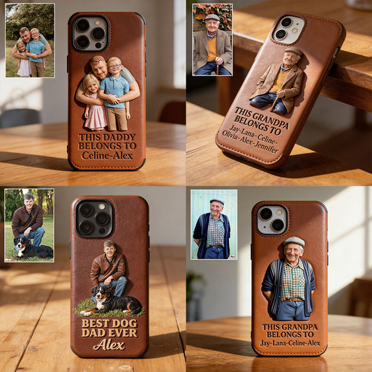 Together Always Case - Personalized Grandpa 3D Embossed Leather Phone Case