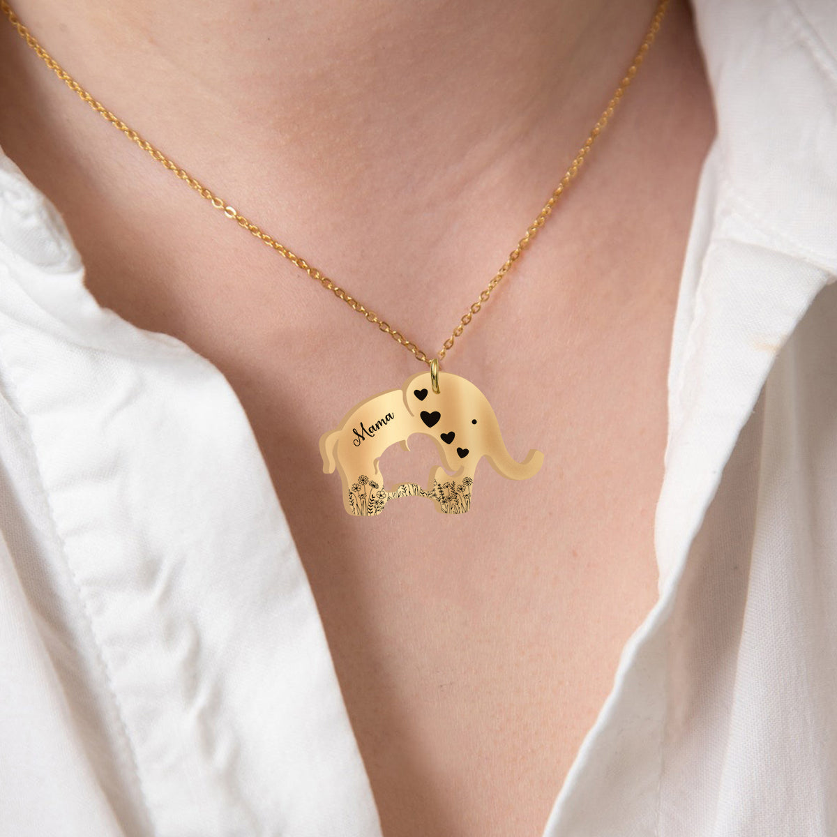 Cute Foral Elephant Mom & Child Necklace - Personalized Mother Matching Pendant Necklace