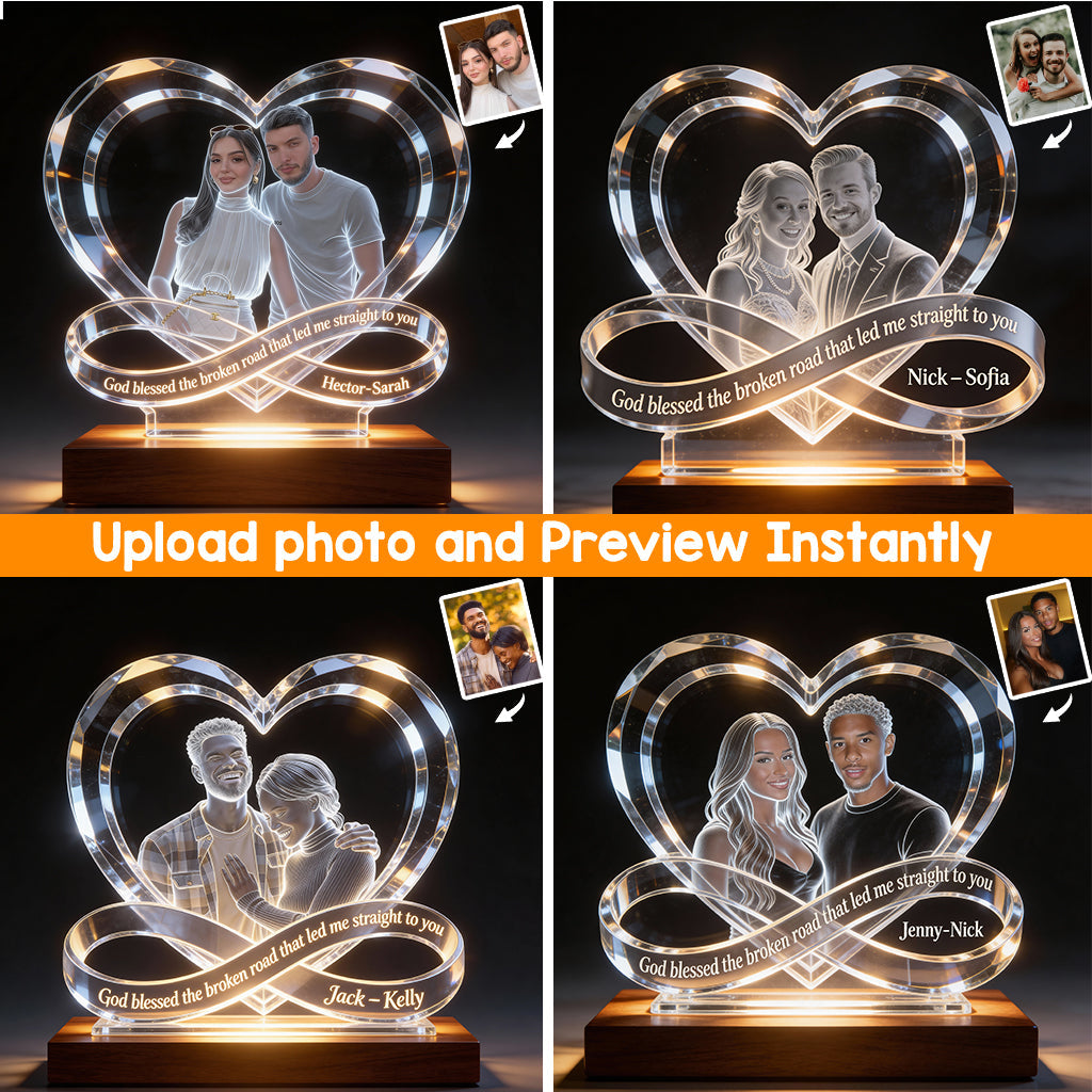 God Blessed The Broken Road - Personalized Couple Shaped Led Night Light