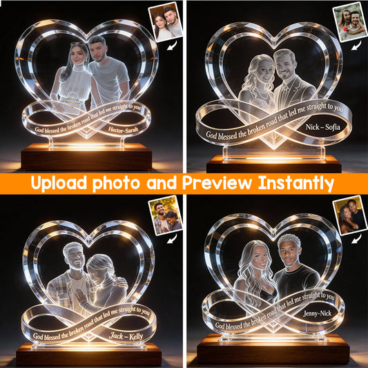 God Blessed The Broken Road - Personalized Couple Shaped Led Night Light